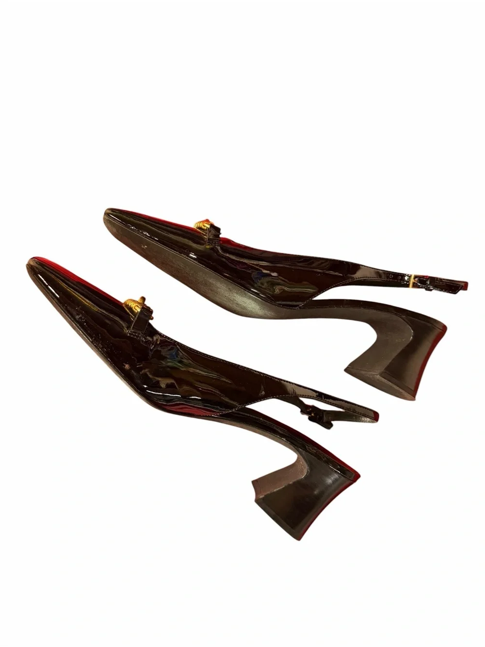 Tory Burch Jessa Slingback Pumps Black Patent Leather Gold Horsebit Size 9.5